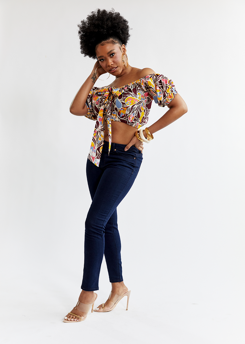 Farasha Women's African Print Tie Crop Top (Tropical Paisley) - Clearance