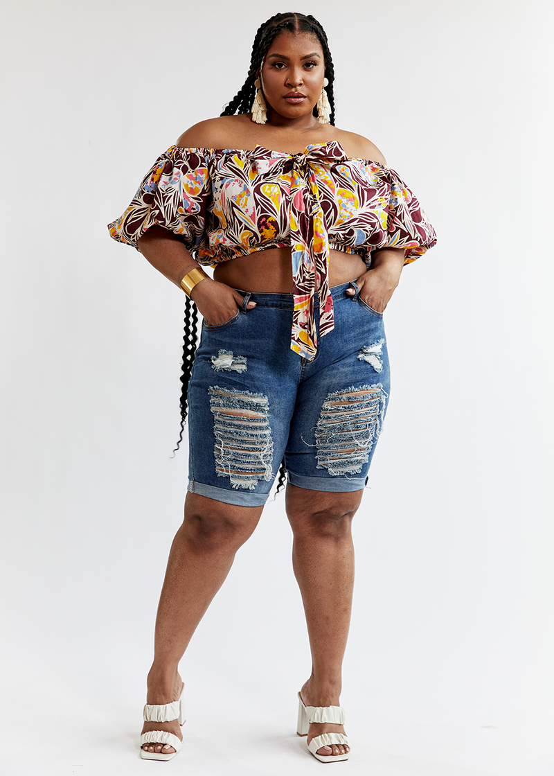 Farasha Women's African Print Tie Crop Top (Sunset Adire) - Clearance –  D'IYANU