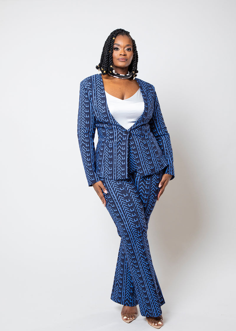 Farjana African Print Stretch Woven Blazer Blue Navy Mudcloth – D'IYANU