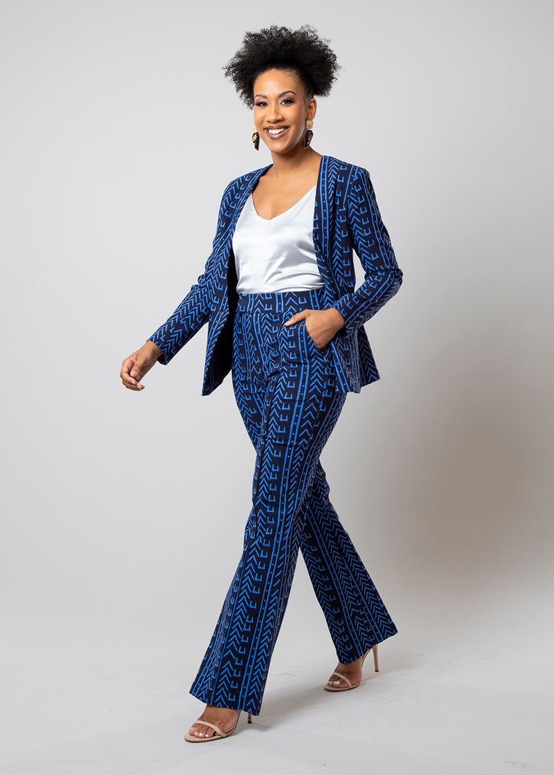 Farjana Women's African Print Stretch Woven Blazer (Blue Navy Mudcloth)