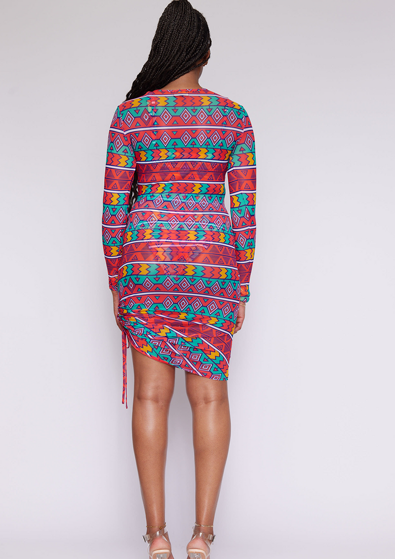 Fola Women's African Print Mesh Cover-Up (Rainbow Tribal) - Clearance