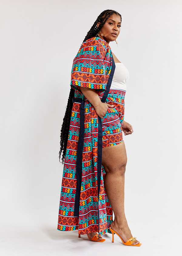 Freesia Women's African Print Kimono (Rainbow Tribal) - Clearance