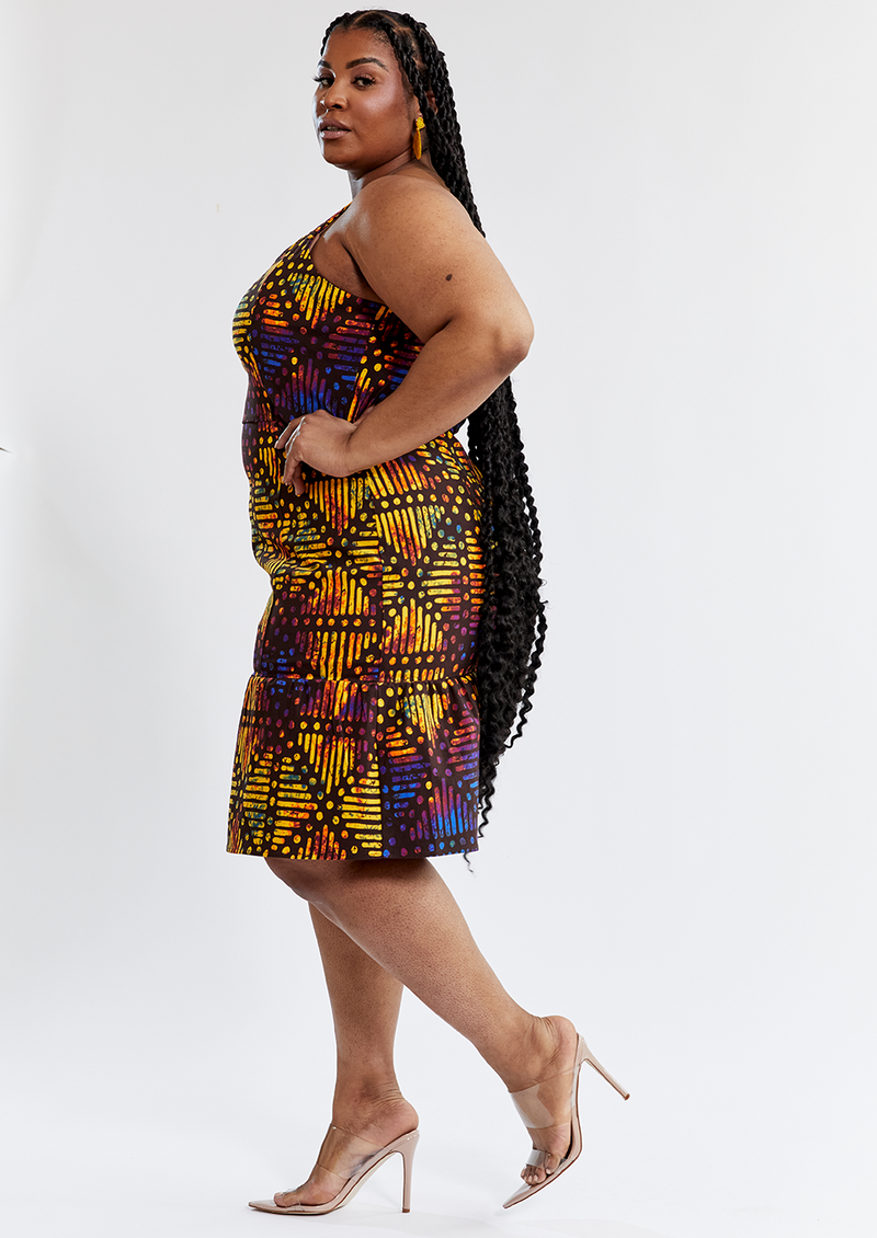 Gazania Women's African Print Stretch Dress (Sunset Adire)