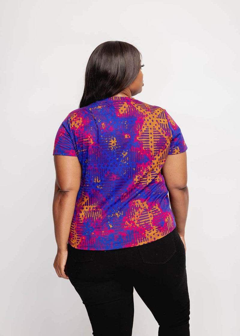 Inafa Women's African Print T-Shirt (Violet Adire) - Clearance