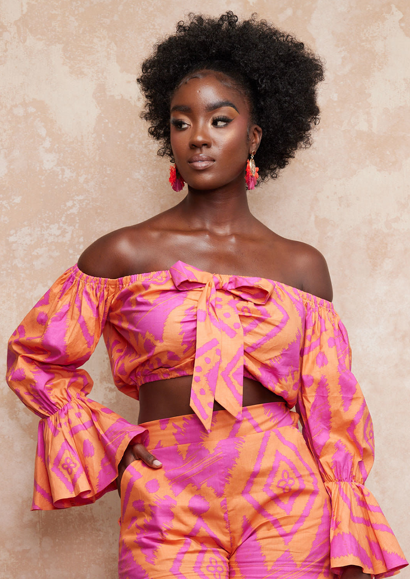 Kehinde Women's Crop Top (Pink Orange Batik) -Clearance