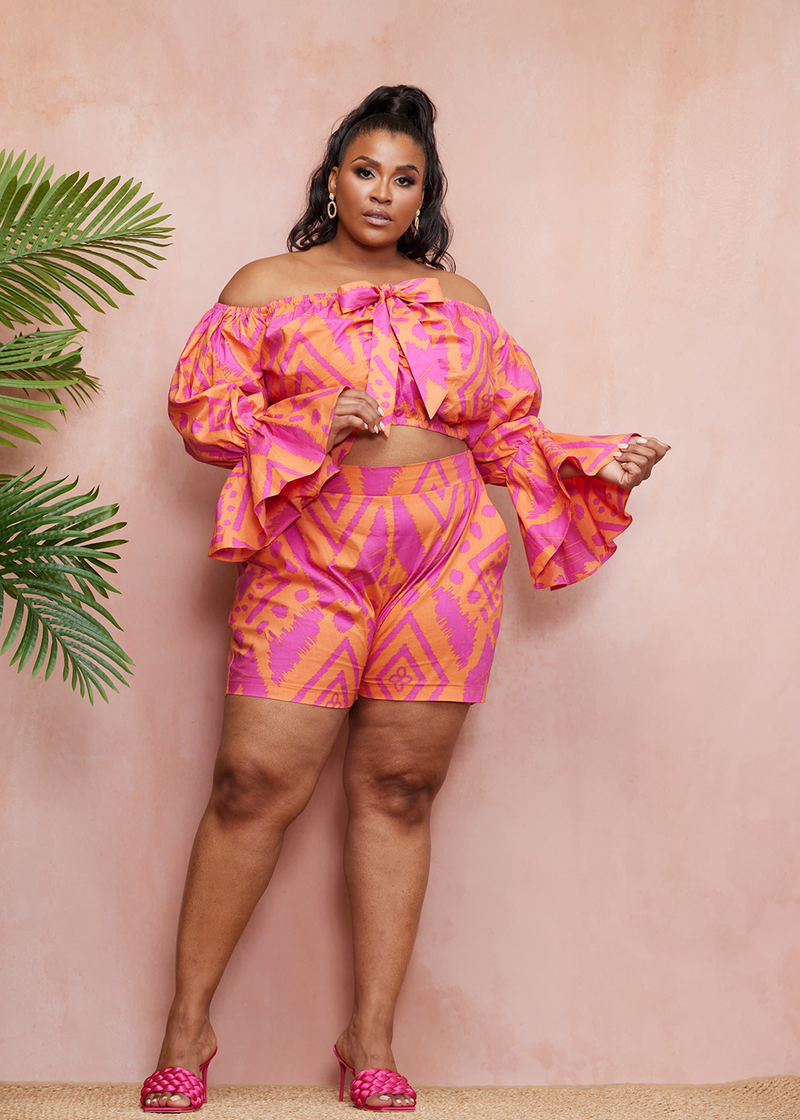 Kehinde Women's Crop Top (Pink Orange Batik) -Clearance