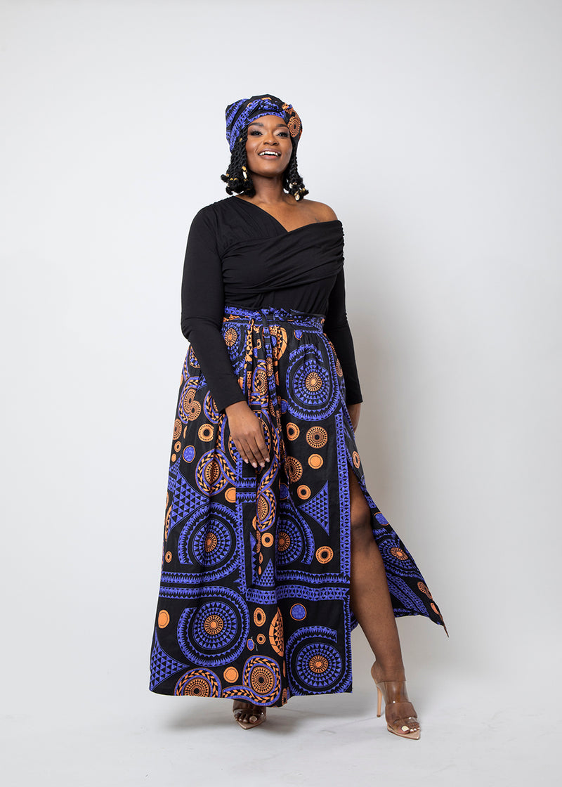 Kimiya Women's African Print Faux Wrap Skirt (Purple Mandala) - Clearance