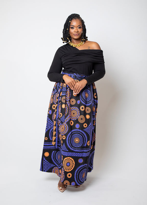 Kimiya Women's African Print Faux Wrap Skirt (Purple Mandala) - Clearance