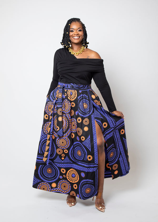 Kimiya Women's African Print Faux Wrap Skirt (Purple Mandala) - Clearance