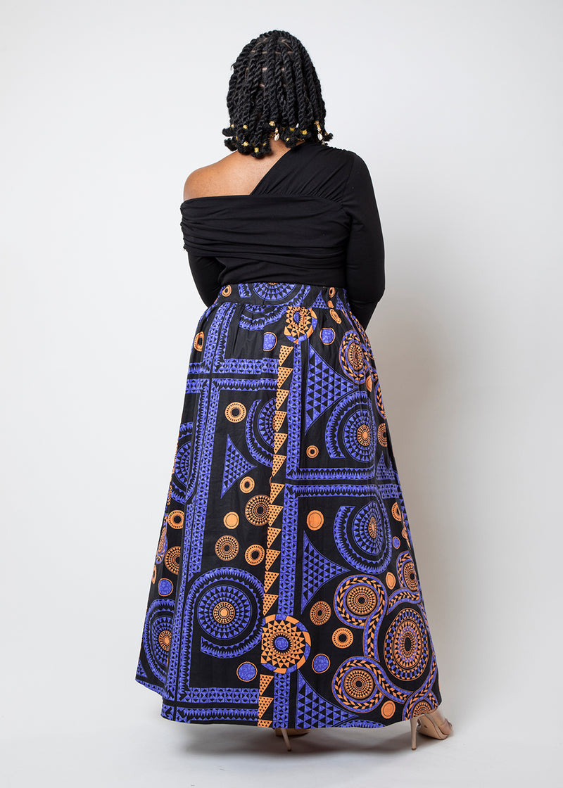 Kimiya Women's African Print Faux Wrap Skirt (Purple Mandala) - Clearance