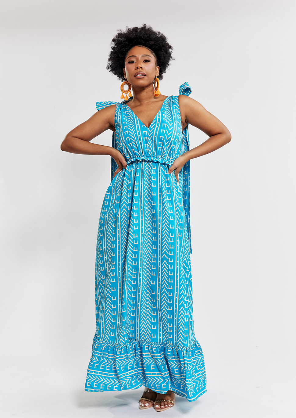 Kulale Women's African Print Maxi Dress (Sky Blue Mudcloth) - Clearanc ...
