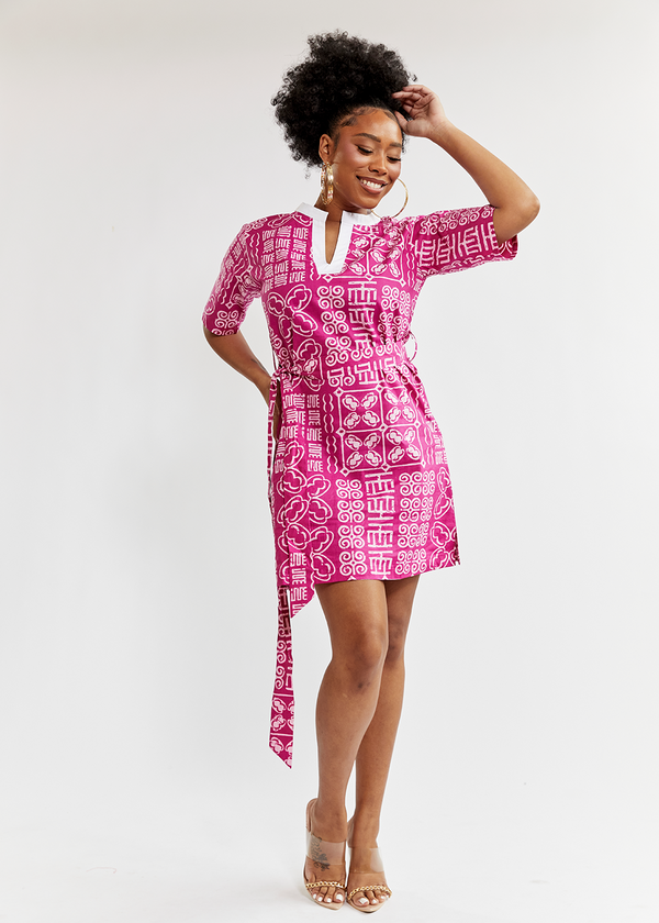 Meli Women's African Print Tunic (Raspberry Adire) - Clearance