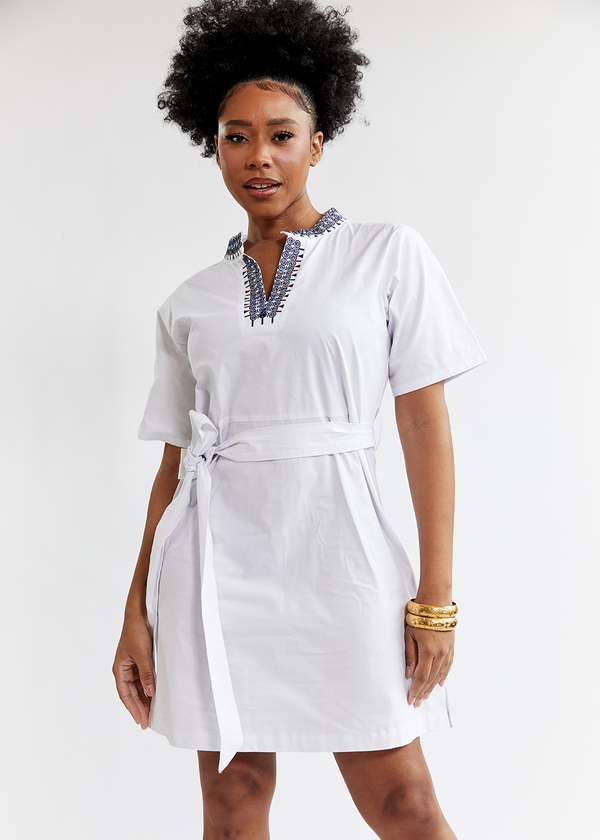 Tunda Women's African Embroidered Tunic (White) - Clearance