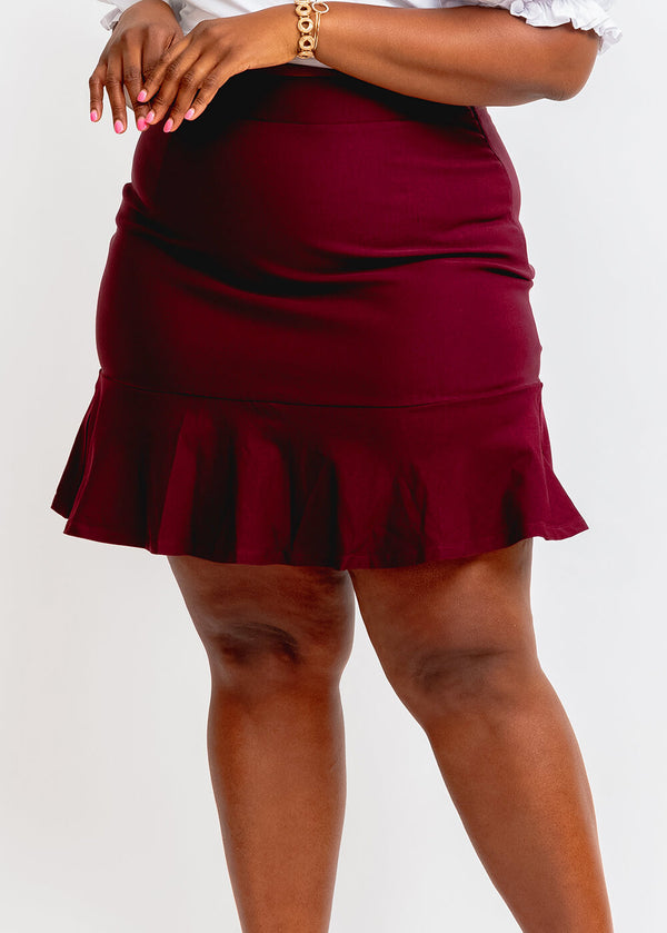 Mandisa Women's African Print Stretch Peplum Mini Skirt (Maroon)- Clearance