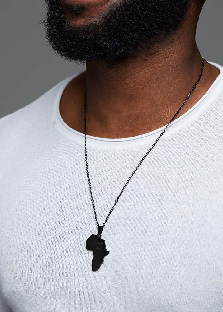 Adinkra Africa Map Black Necklace- Humility and Strength Symbol