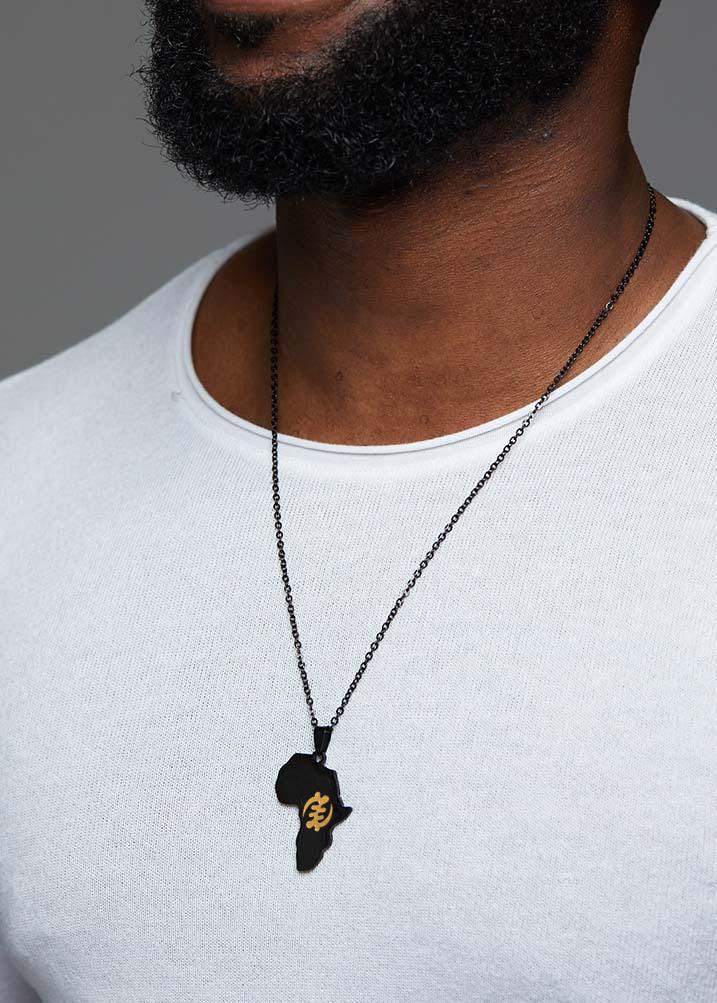 Accessories - Adinkra Africa Map Black Necklace- Supremacy Of God Symbol