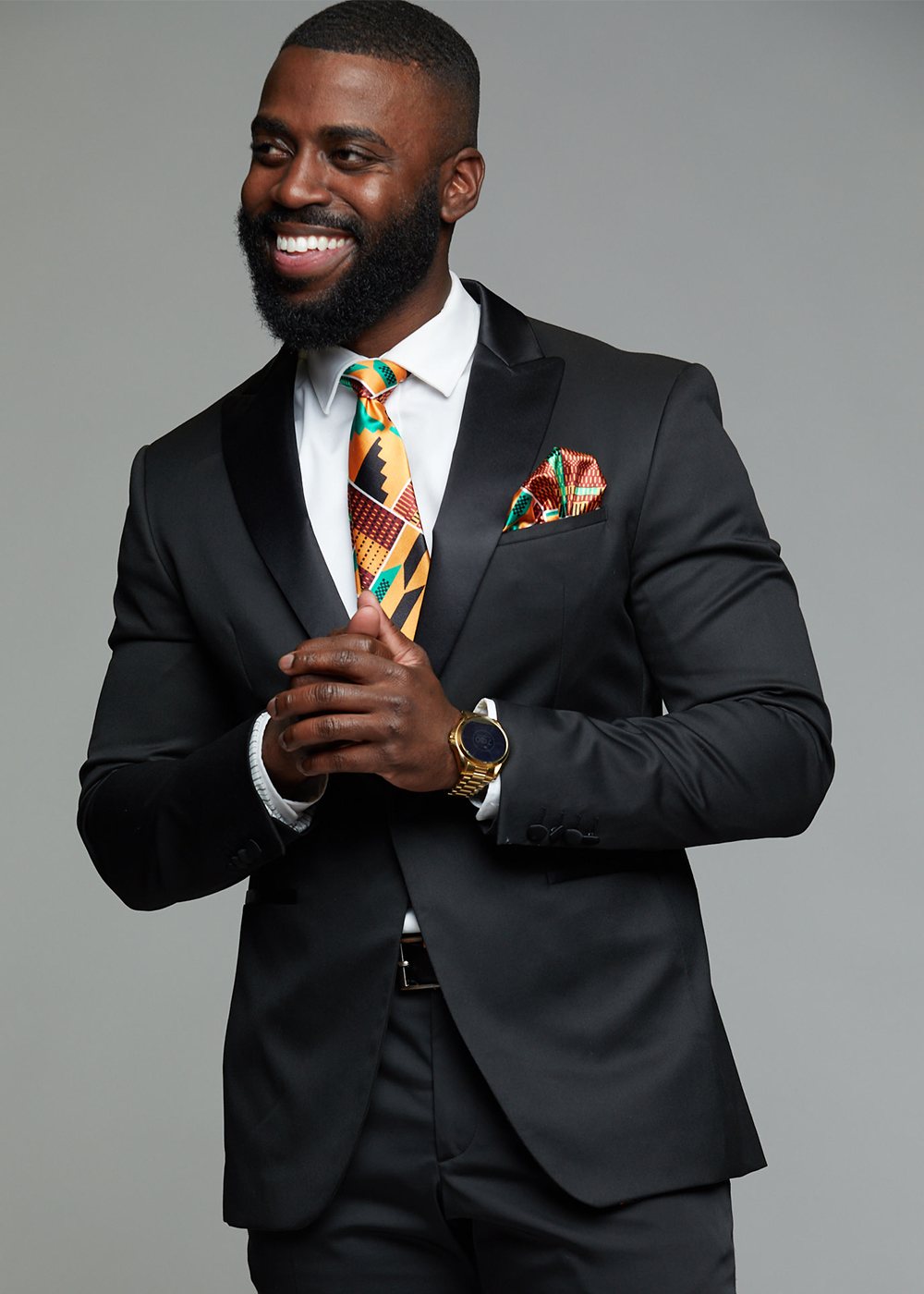 Accessories - Ajani Men's African Print Satin Necktie And Pocket Square Set (Yellow Green Kente)
