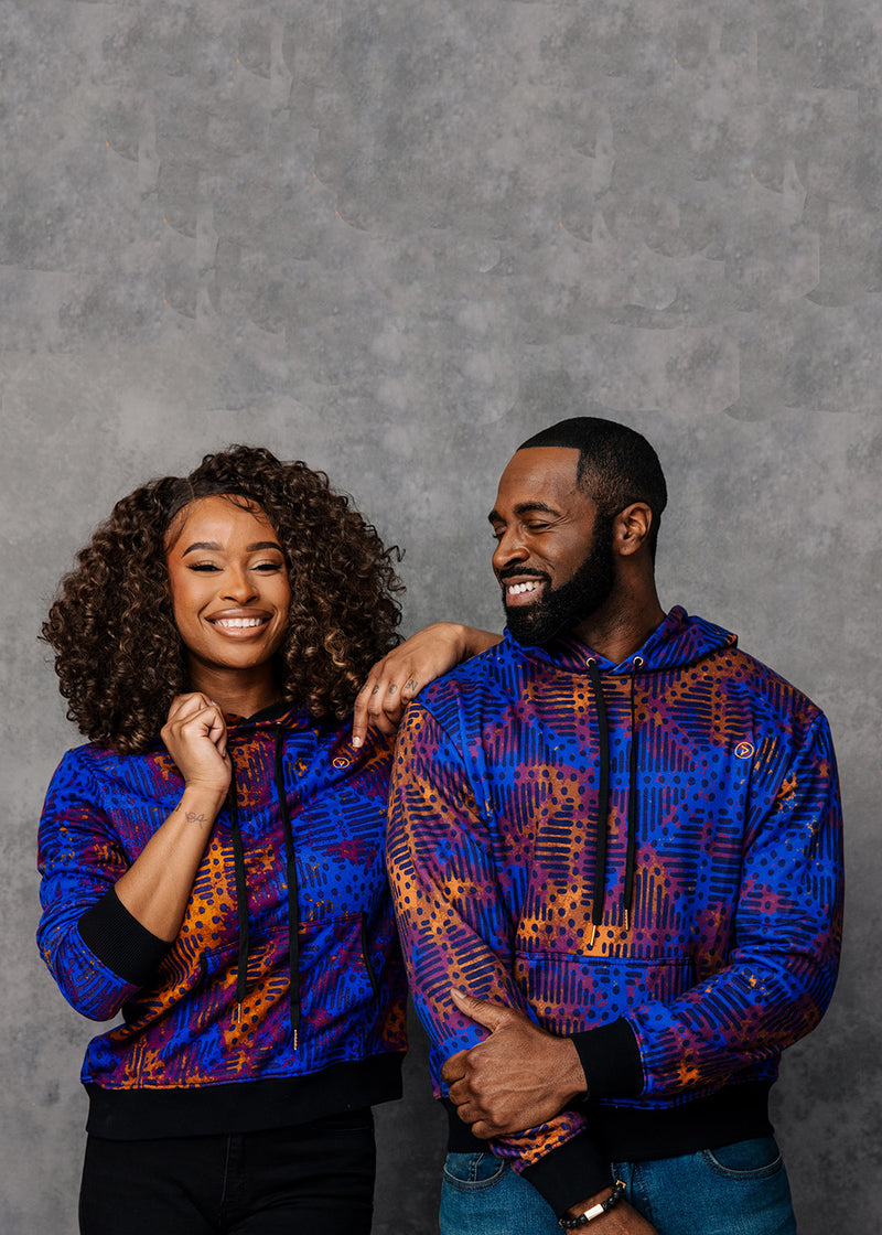 Badu Unisex African Print Hoodie (Violet Adire)