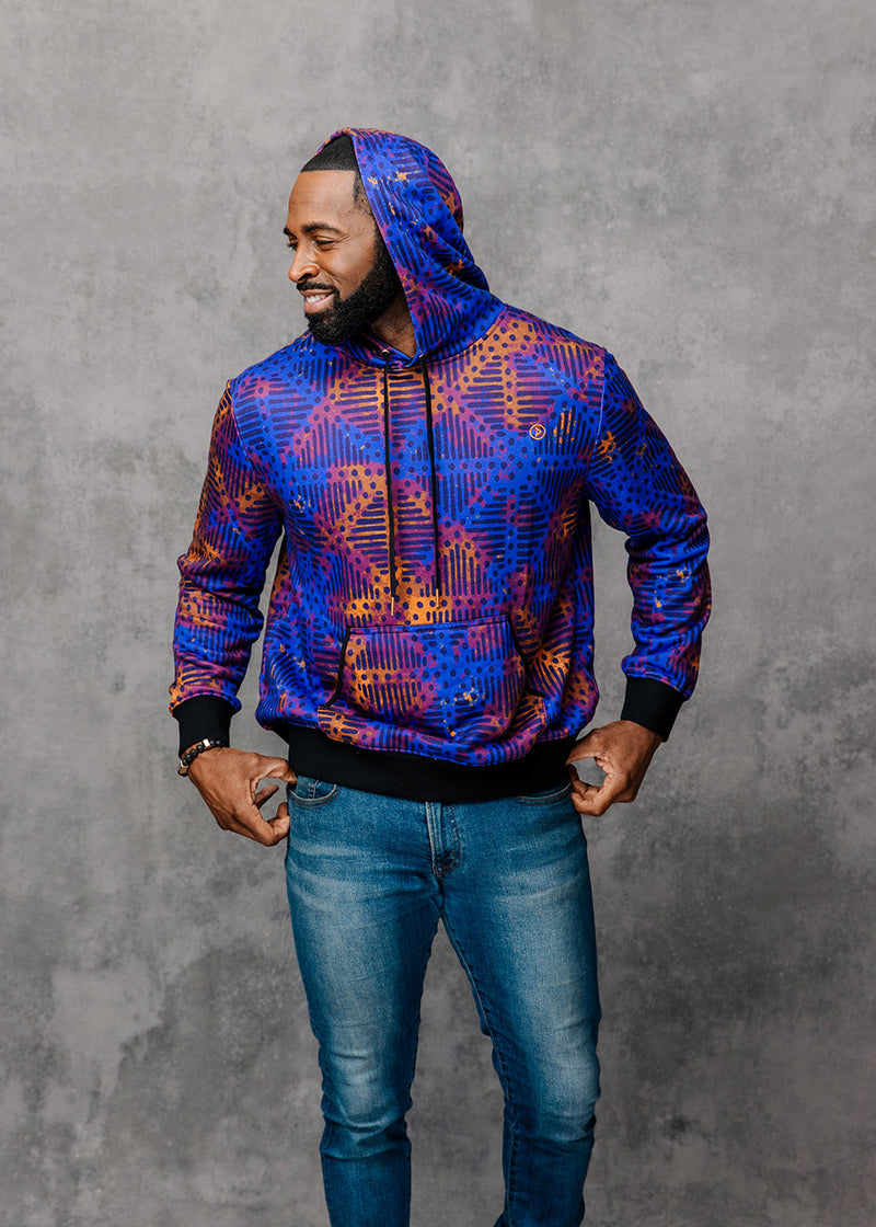 Badu Unisex African Print Hoodie (Violet Adire)