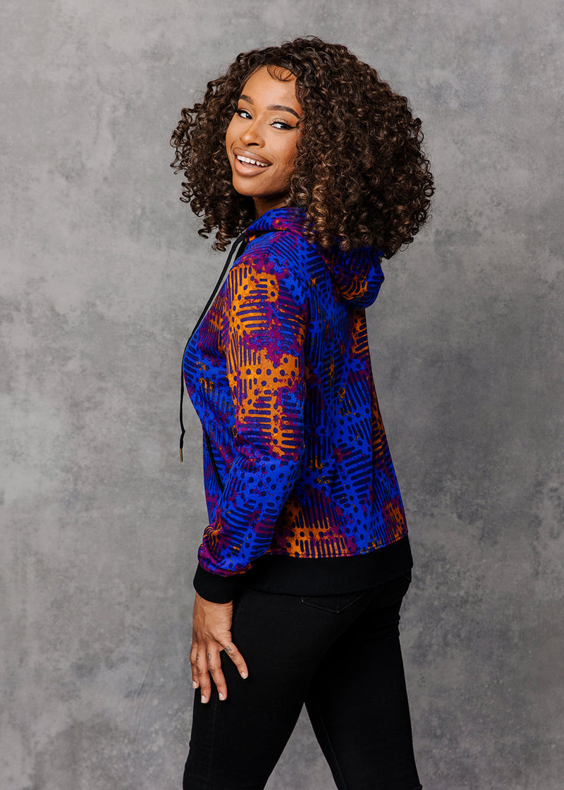 Badu Unisex African Print Hoodie (Violet Adire)