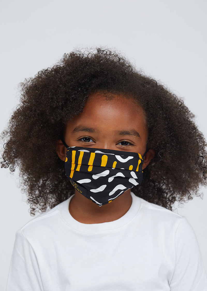 Uzo African Print 2 Layer Reusable Face Mask (Black Gold Mudcloth)-Clearance