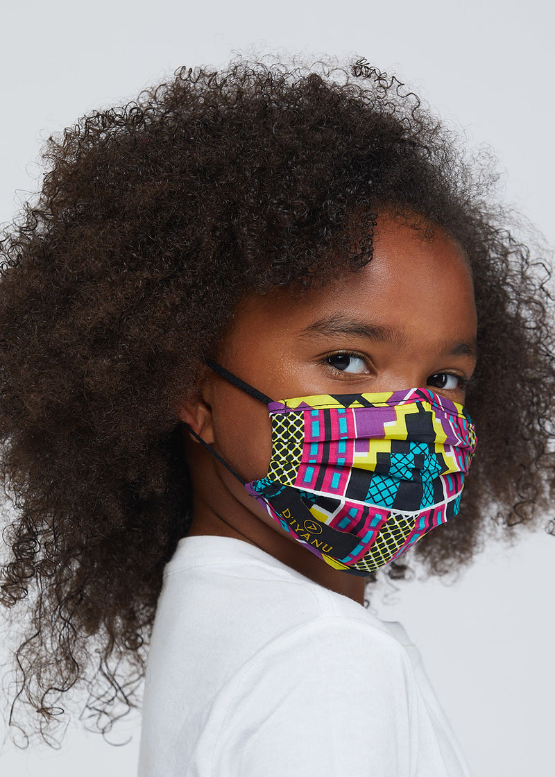 Uzo African Print 2 Layer Reusable Face Mask (Purple Turquoise Kente)-Clearance