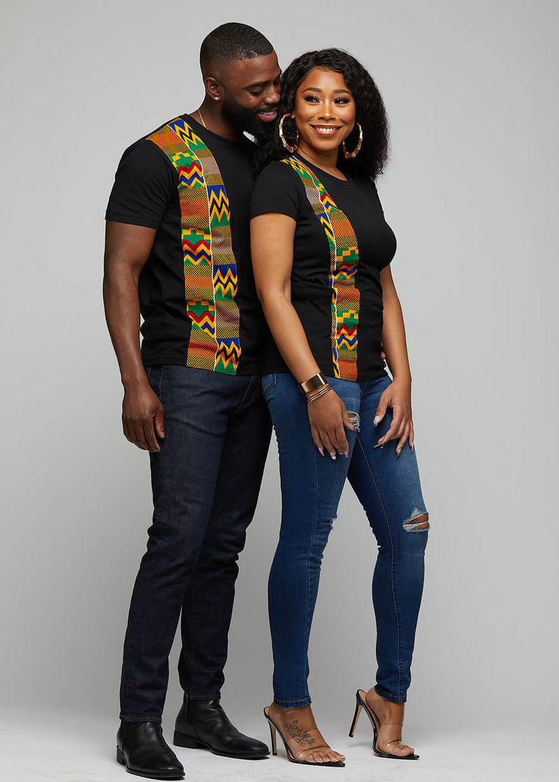 Kwau African Print T-Shirt (Black/Green Yellow Kente)