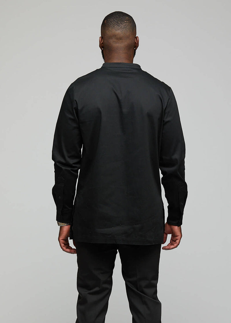 Dubaku Men's Traditional African Embroidery Shirt (Black)