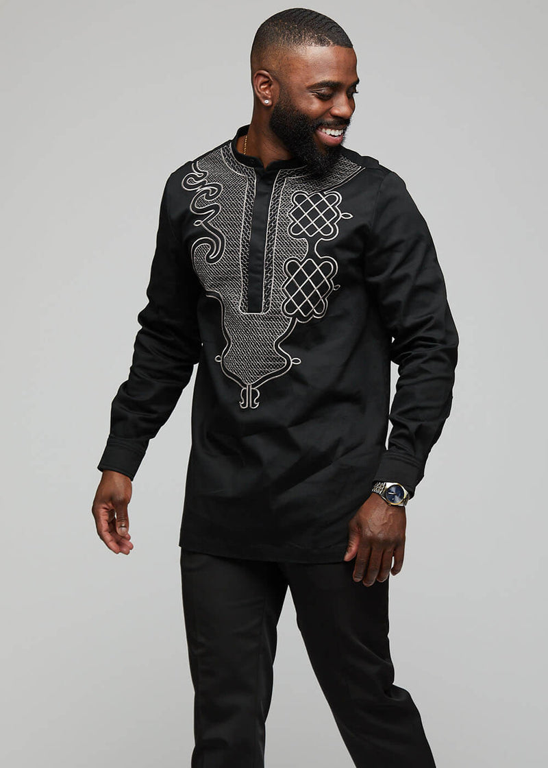 Dubaku Men s Traditional African Embroidery Shirt Black