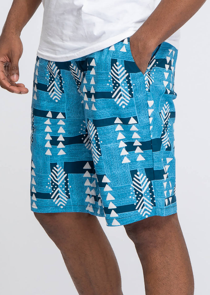 Debare Men's African Print Shorts (Navy White Mudcloth)-Clearance