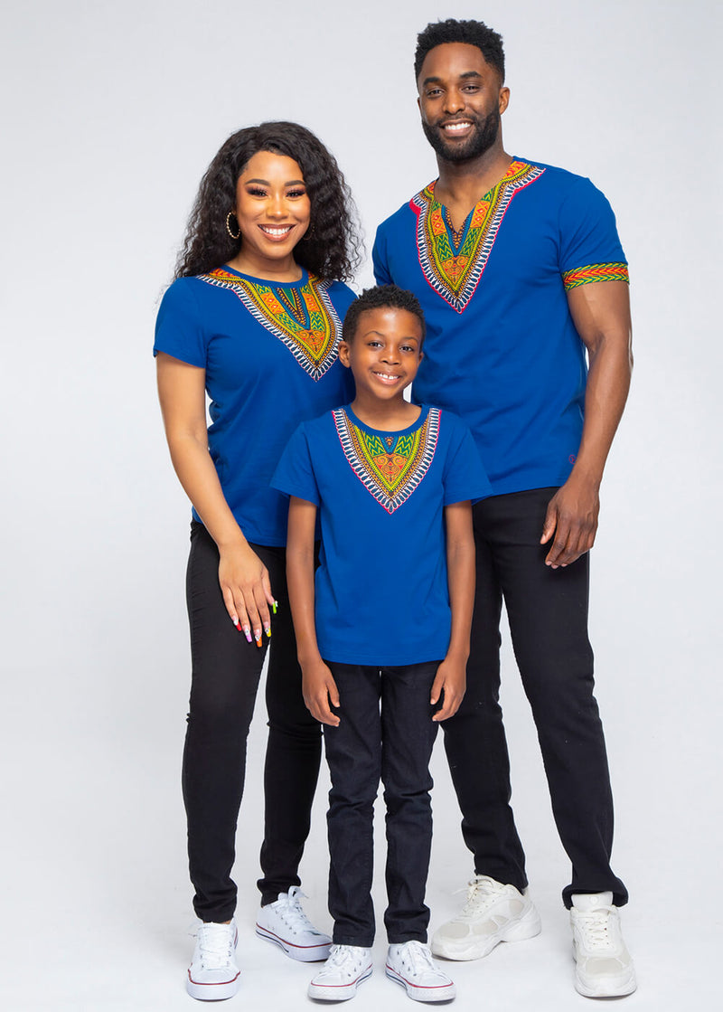 Men's African Print Dashiki T-Shirt (Blue)