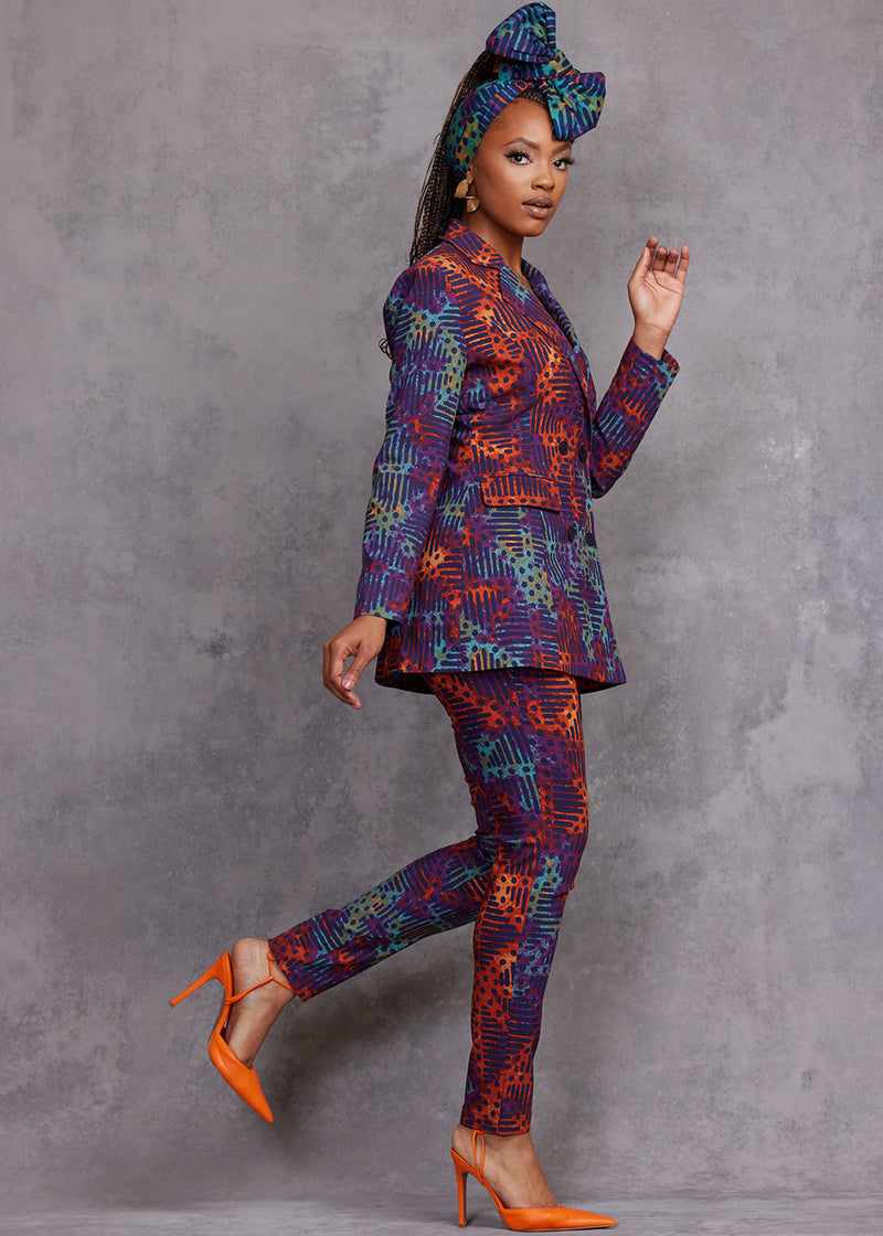 Uyai Women's African Print Stretch Blazer (Jade Amber Adire)