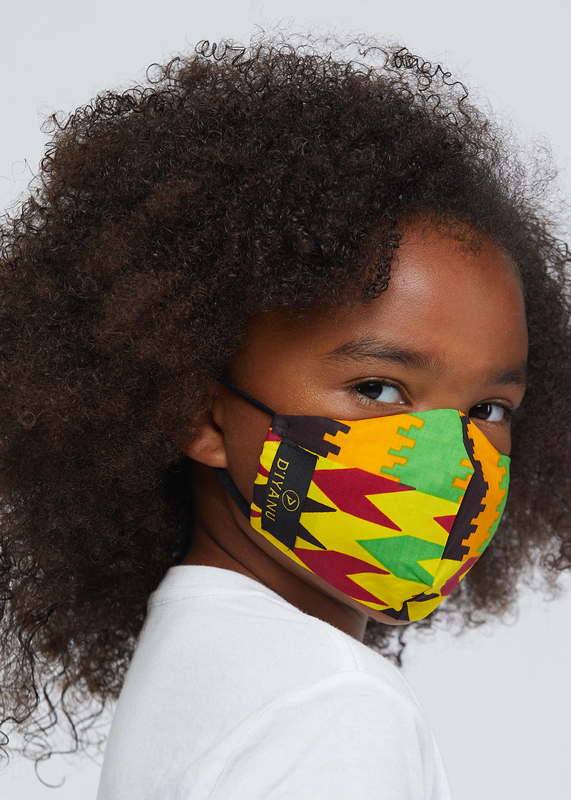 Dabo African Print 2 Layer Reusable Face Mask (Gold Maroon Kente)-Clearance