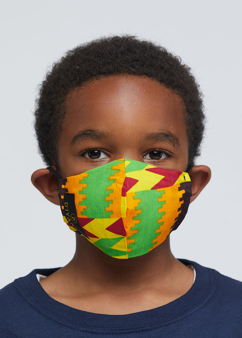 Dabo African Print 2 Layer Reusable Face Mask (Gold Maroon Kente)-Clearance