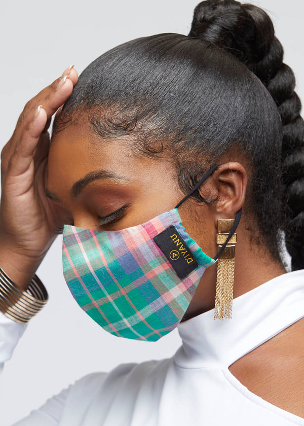 Dabo 2 Layer Reusable Face Mask (Green Pink Plaid)