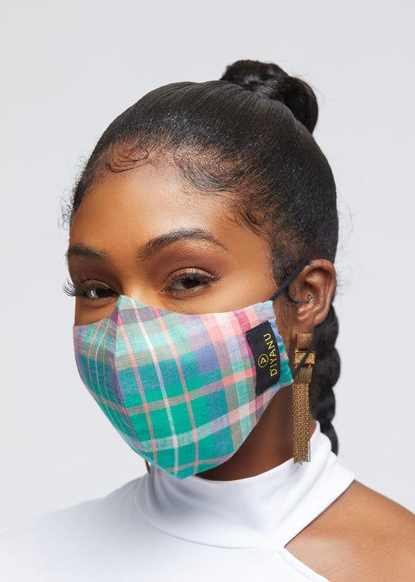Dabo 2 Layer Reusable Face Mask (Green Pink Plaid)
