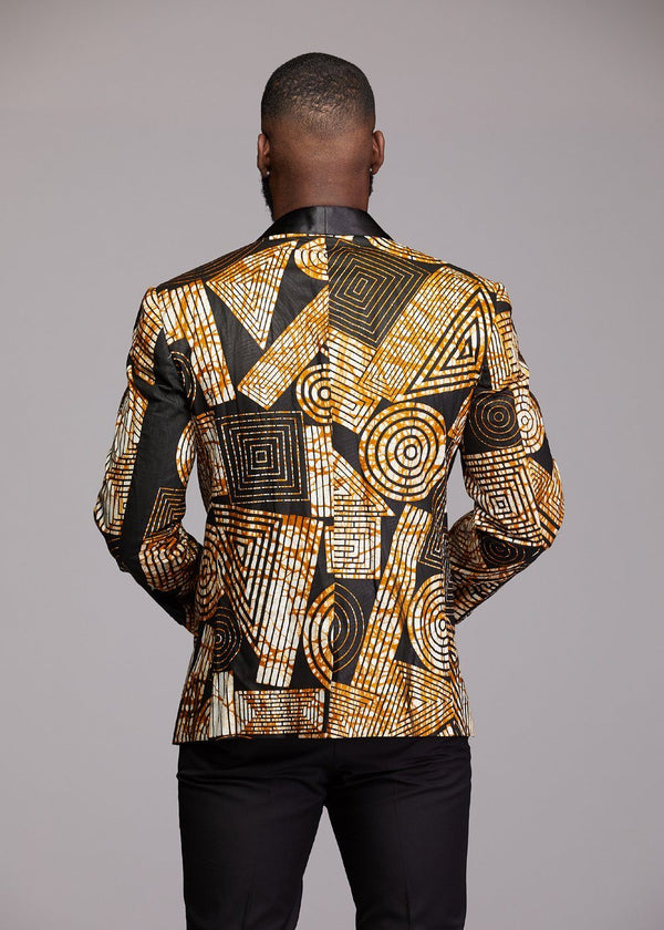 Jackets - Rammy Men's African Print Blazer (Black Brown Geometric)