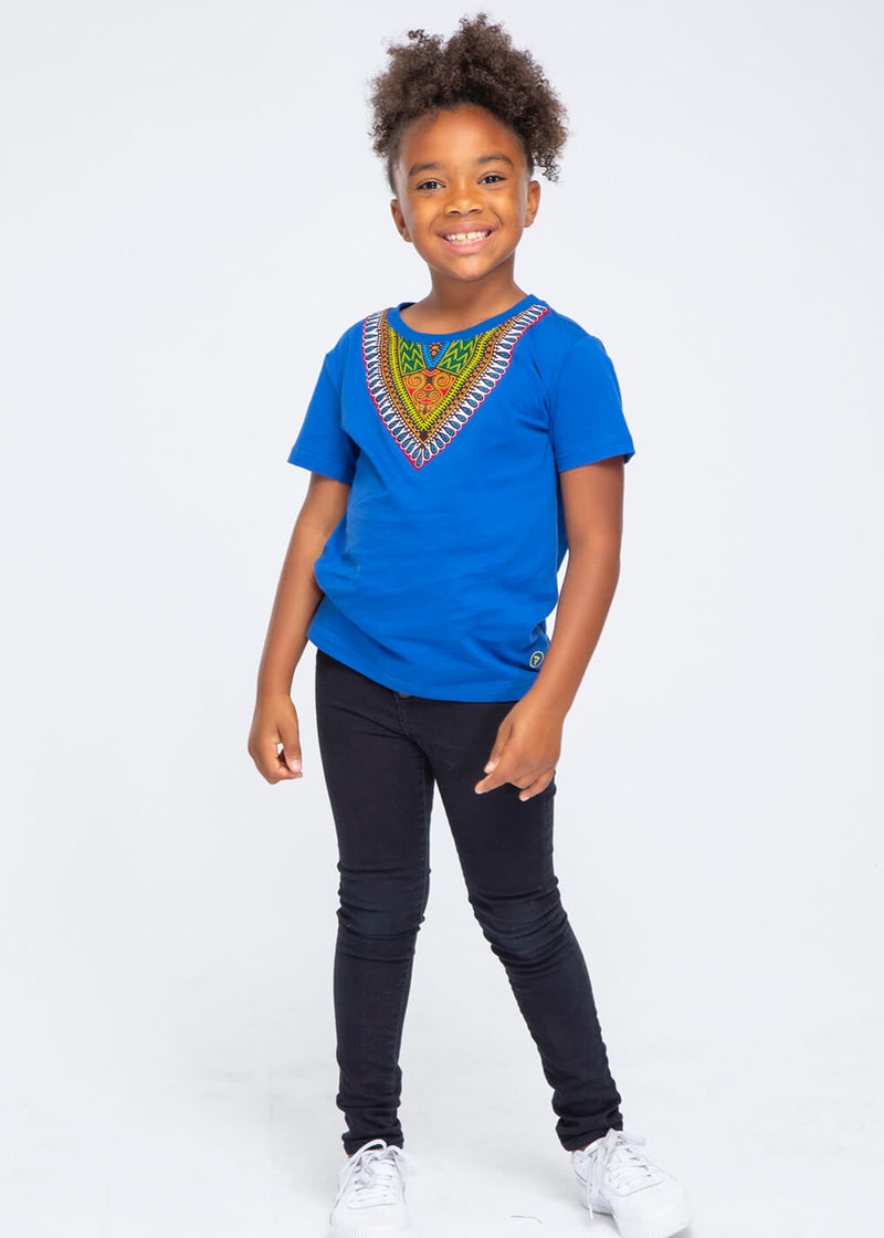 Kid's African Print Dashiki T-Shirt (Blue) - Clearance
