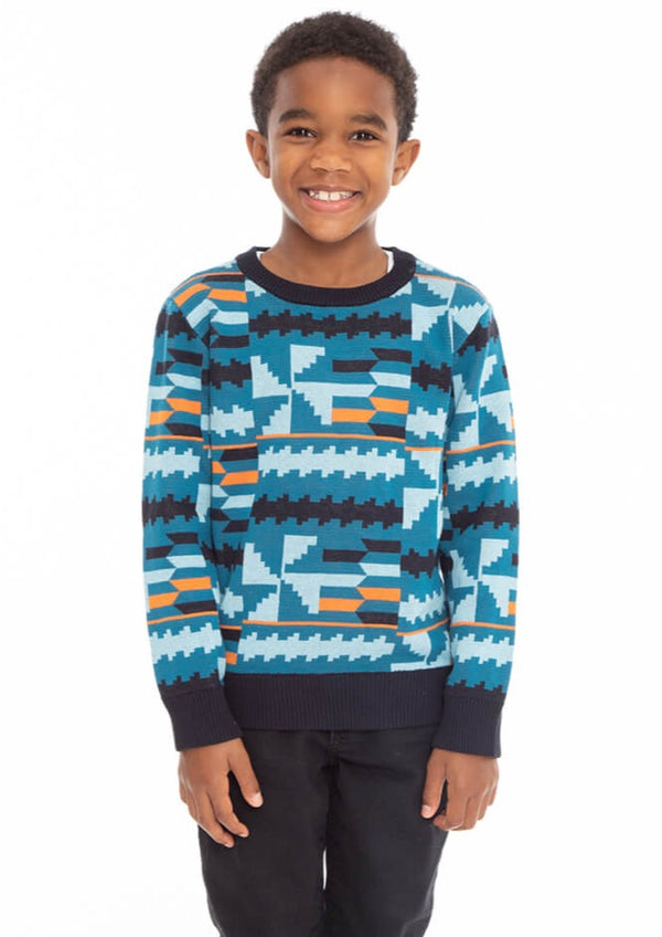 Oma Kid's African Print Sweater (Teal Kente) - Clearance