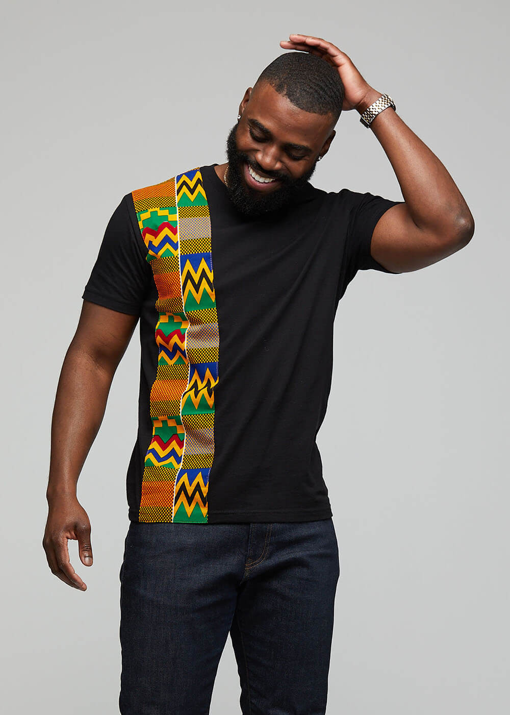 Kwau African Print T-Shirt Black Green Yellow Kente – D'IYANU