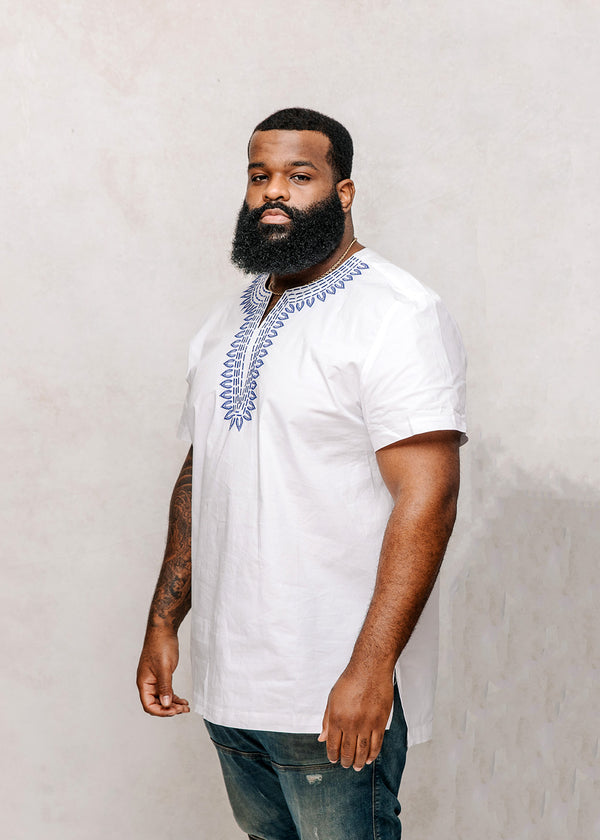 Lubanzi Men's Embroidered Tunic Shirt (White)