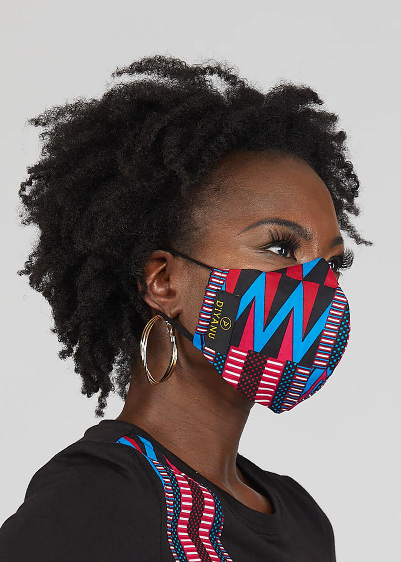 Dabo African Print 2 Layer Reusable Face Mask (Magenta Blue Kente)-Clearance