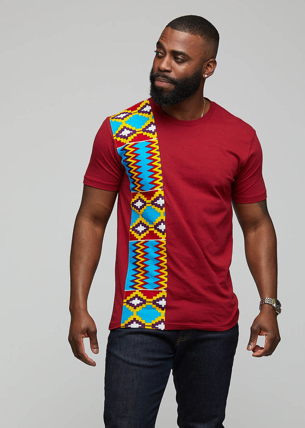 Kwau African Print T-Shirt (Maroon/Sky Blue Yellow Kente)