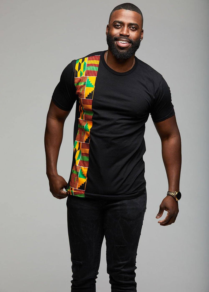 Men's Tops - Sadik African Print Short Sleeve T-shirt (Yellow Green Kente)