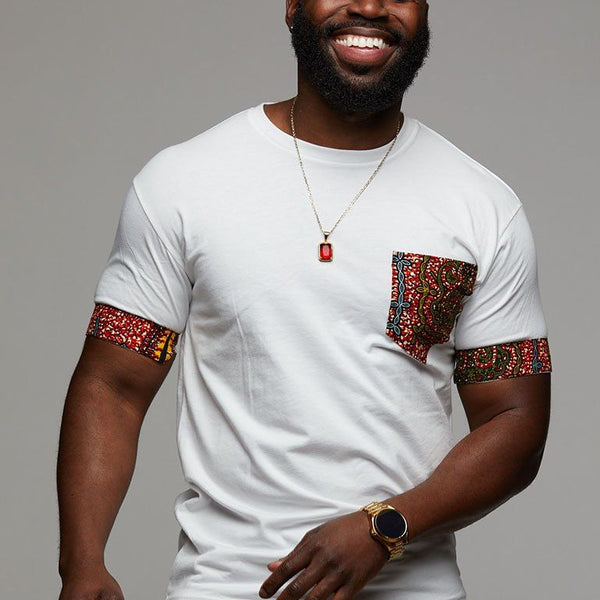 Seun African Print T-Shirt with Pocket (Orange Tortoise Back)) – D'IYANU