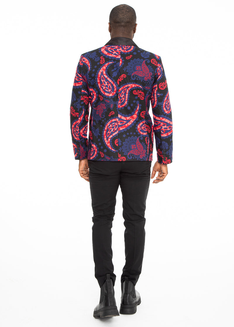 Enofe Men's African Print Blazer (Black/Black Maroon Paisley) - Clearance