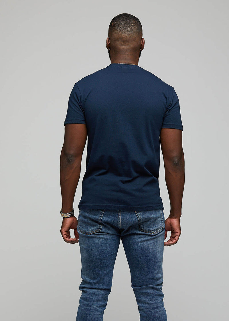 Kaleb African Print T- shirt ( Navy/Sky Blue Yellow Kente) - Clearance