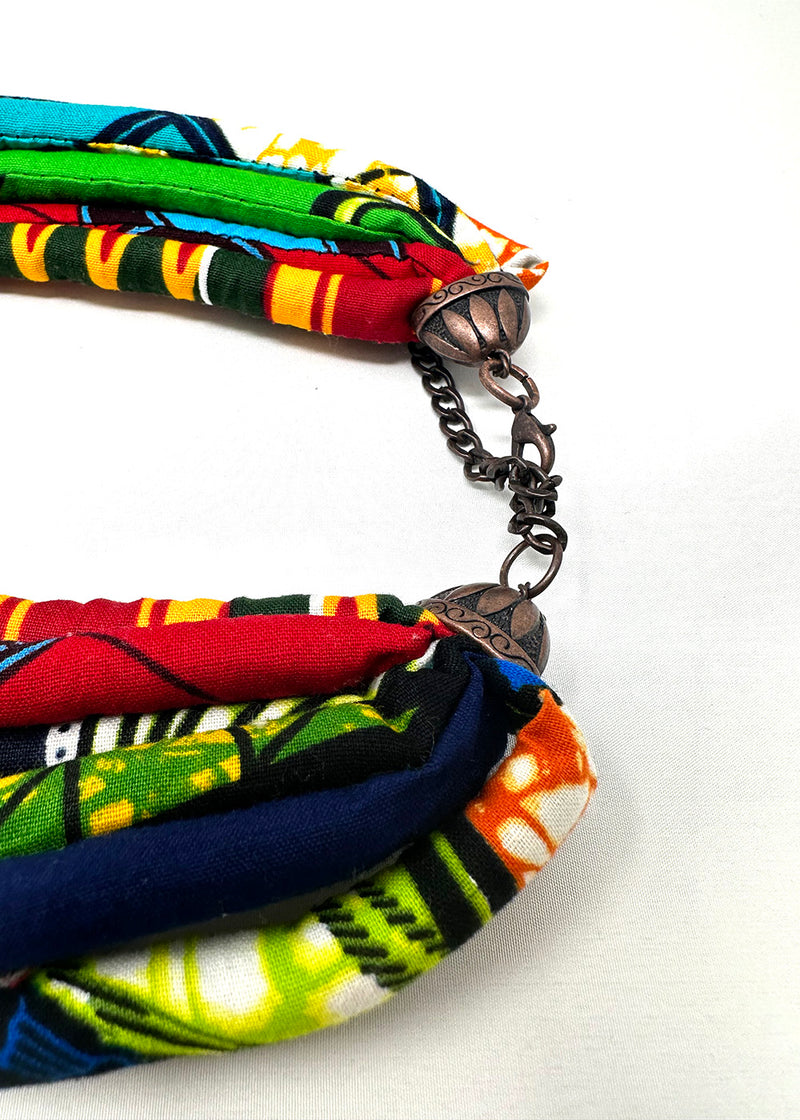 Bisa Women's African Print Layer Necklace (Mixed Tribal Prints)