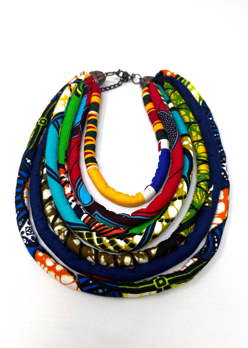 Bisa Women's African Print Layer Necklace (Mixed Tribal Prints)