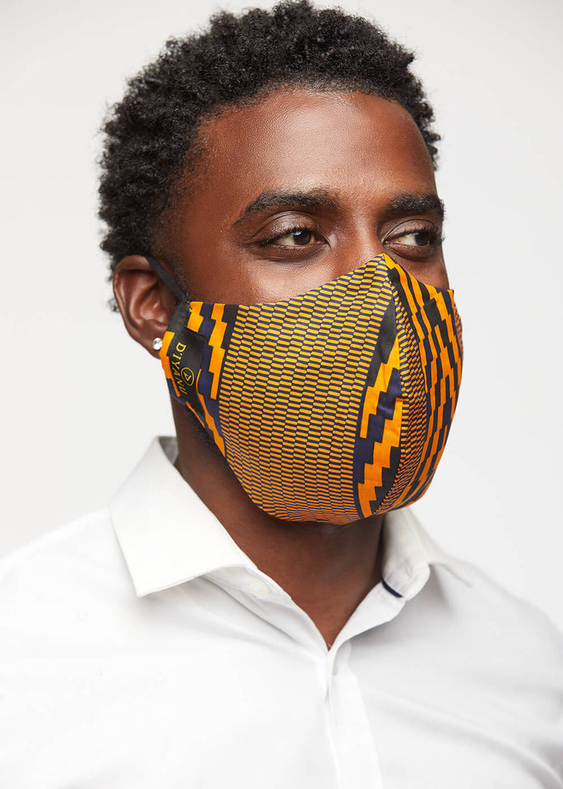 Dabo African Print 2 Layer Reusable Face Mask (Orange Navy Diamonds)-Clearance